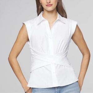 WHBM short sleeve crossover poplin white top NWT
